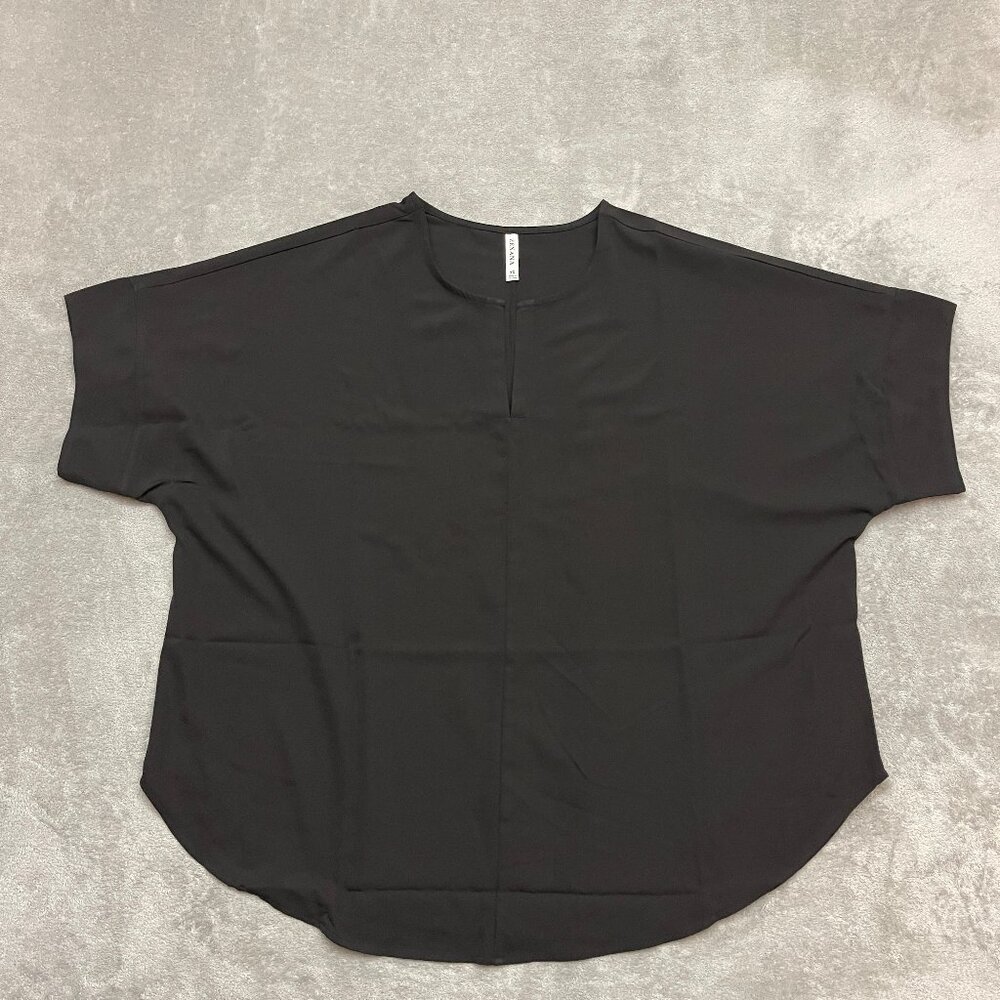 Zenana Blouse Women Black Short Sleeve Split V-Neck Top Plus Size 3X Casual